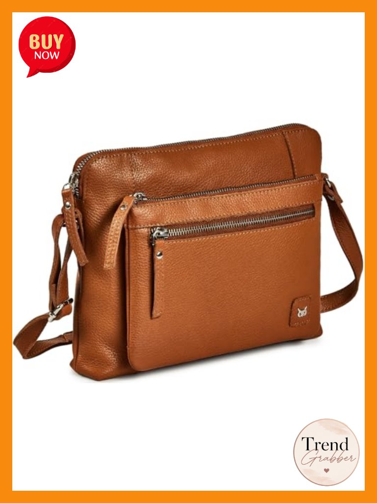 Genuine Leather Crossbody Bag With Multiple Zip Pockets